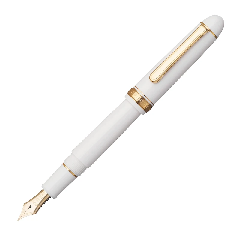 PLATINUM Japanese Fountain Pen #3776 Century Gold Trim Chenonceau White F/White 0.28-0.34mm Handmade 14k Gold Nib with Gift Box Fountain Pen