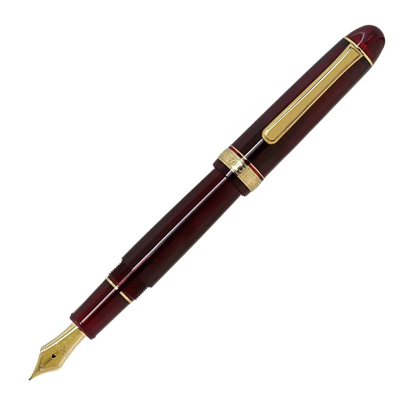 PLATINUM #3776 Century Gold Trim Bourgogne Japanese Fountain Pen M/Red/0.34-0.44 mm/Handmade/14K Gold Nib/with Gift Box/Fountain Pen, PNB15000-71M, Red