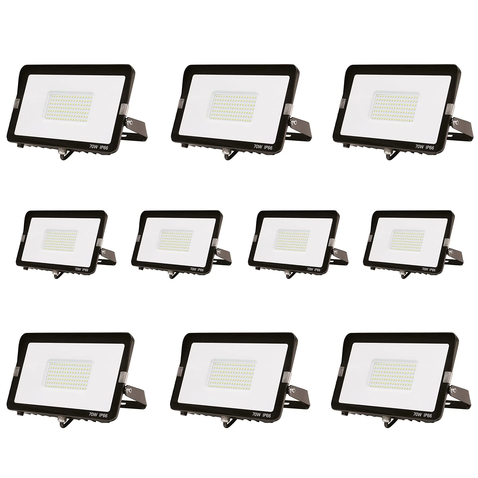 70W 10 Pack Led Flood Light Outdoor 9100LM Outside Security Light IP66 Waterproof 5000K Daylight White CRI >70 130lm/w 5-Year Warranty Super Bright Outdoor Light Garage Stadium House Yard Backyard
