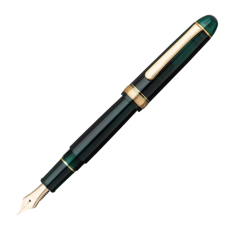 PLATINUM Japanese Fountain Pen #3776 Century Gold Trim Laurel Green F/Green / 0.28-0.34 mm/Handmade / 14K Gold Nib/with Gift Box/Fountain Pen, PNB15000-41F - Image 1