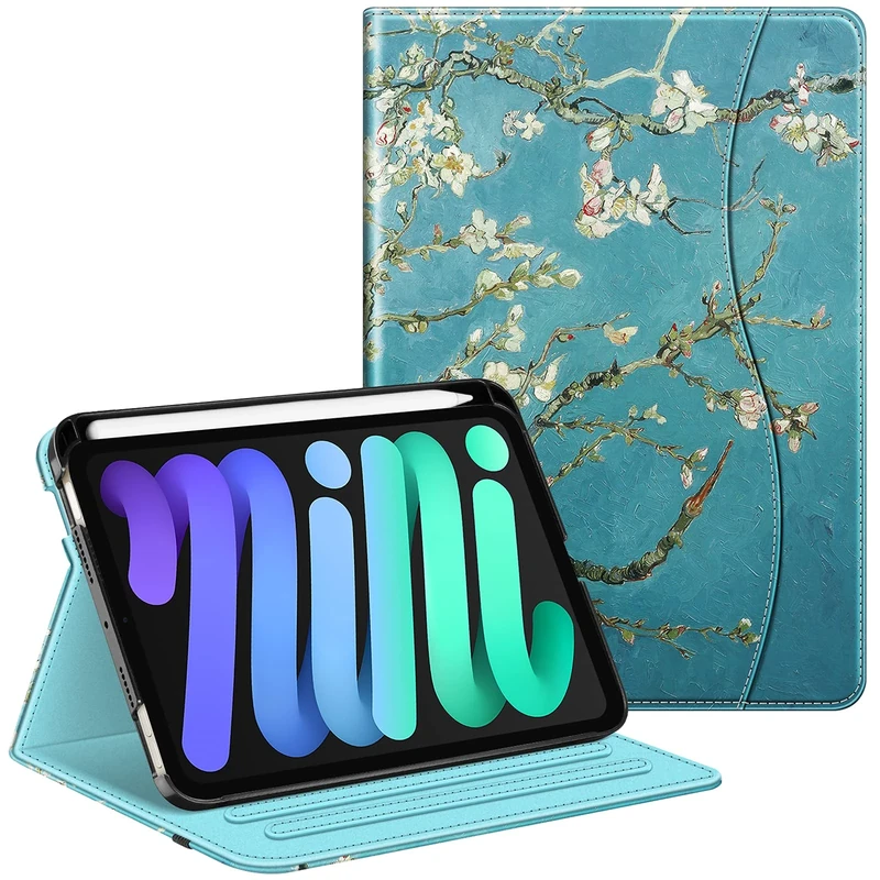 FINTIE Case for iPad Mini 7 (2024, A17 Pro) / iPad Mini 6 (2021) 8.3 Inch, [Multi-Angle] Viewing Folio Smart Stand Cover with Pencil Holder & Pocket, Blossom