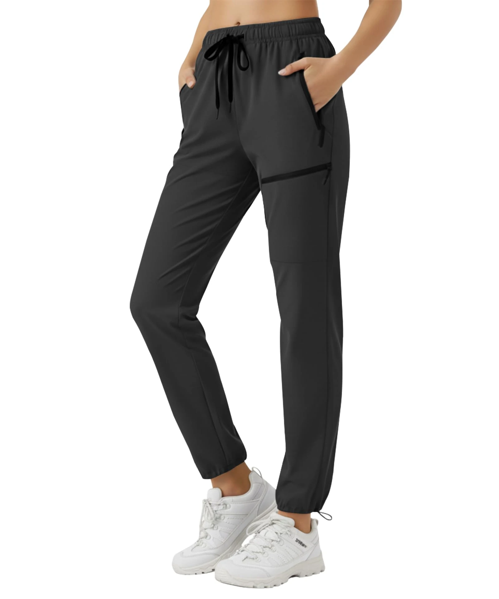 StaySlim Walking Trousers for Women, Hiking Cargo Pants Water Resistant Lightweight Quick Dry Ladies Overtrousers UPF 50 UV Protection, Black, S.