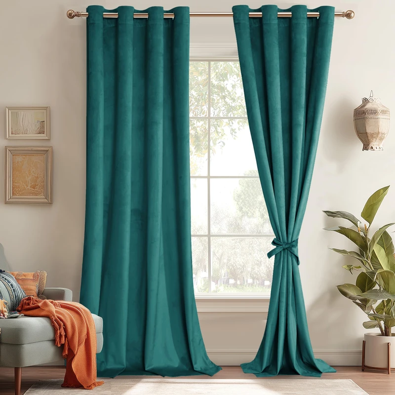 JIUZHEN Room Darkening Velvet Curtains 2 Panels Set, Luxury Window Treatment Privacy Thermal Insulated Backdrops for Living Room/Office, 52 inch x 120 inches,Teal