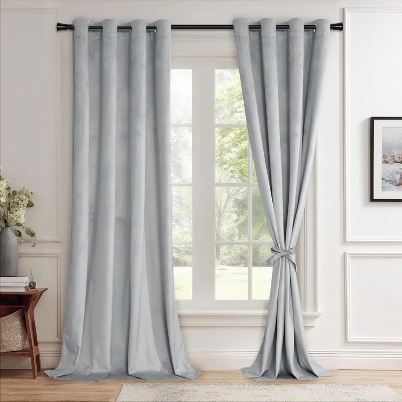 JIUZHEN Extra Long Velvet Curtains - Soft Retro Blackout Velvet Drapes Room Darkening Thermal Insulated for Living Room/Villa, 52W x 120L, 2 Panels with Tiebacks,Silver Grey