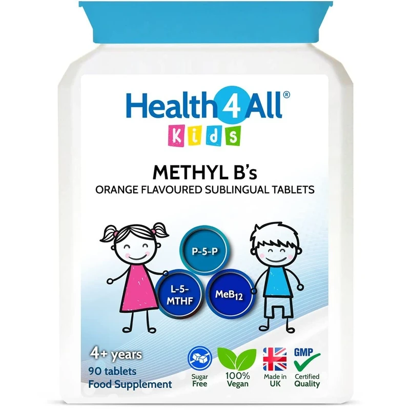 Health4All Kids Methyl B's 90 Chewable Tablets (3 Months Supply), Stress & Mood Support for Children 4+, Methylated B Vitamins B12 Methylcobalamin, 5-Methylfolate & Vitamin B6 P5P, Vegan | Made in UK