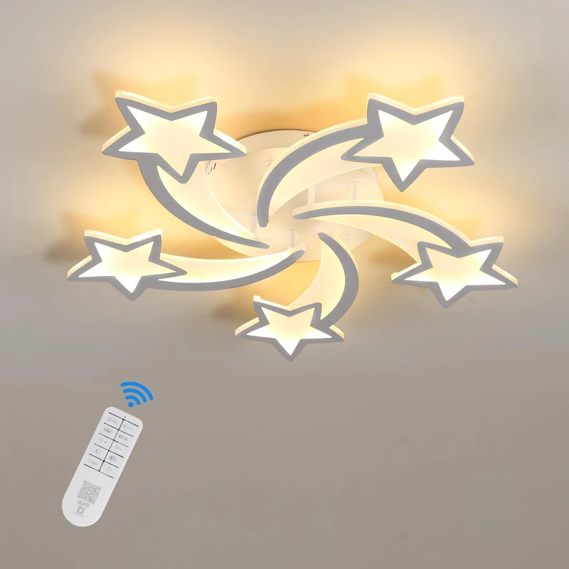 Riserva Dimmable LED Ceiling Light 50W, 5-Star Chandelier LED with Remote Control, 3000K/4500K/6500K, Ceiling Lamp Modern Acrylic for Living Room, Children’s Room, Bedroom, Office, White