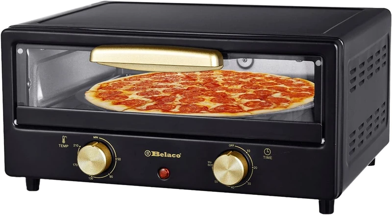 Belaco Multi-Purpose 1800W Mini Oven Pizza Oven All in One 12inch Pizza Maker Toaster Oven Tabletop Cooking Baking Grilling Heating Toasting Portable Oven 1800w incl. Baking Tray, Wire Rack and Handle