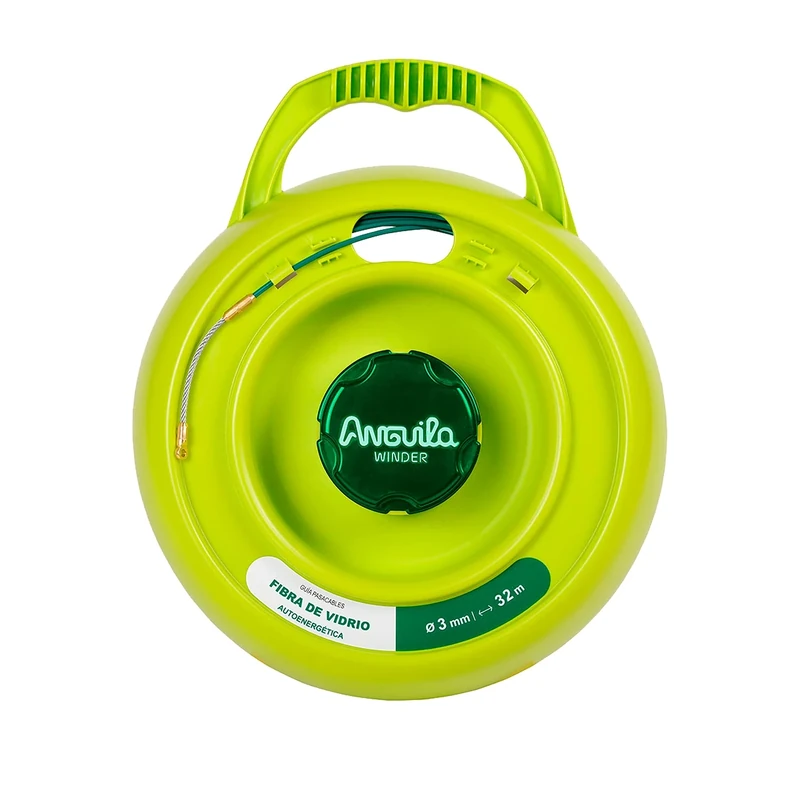Anguila Max - Cable Guide + Universal Drum - Fibreglass Reinforced + Nylon - Mixed Clamps - Colour Green - Diameter 3 mm - 32 m