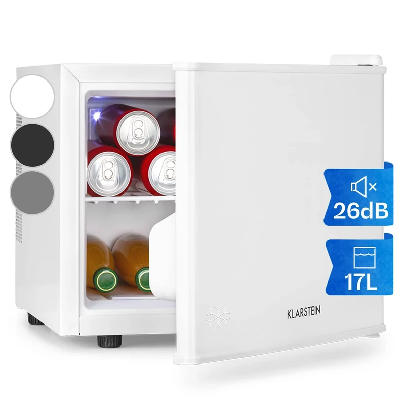 KLARSTEIN Mini Fridge for Bedrooms, Home, Office, Bar, Caravans, Camping, 17L, White, Compact, Quiet, 0-15°C