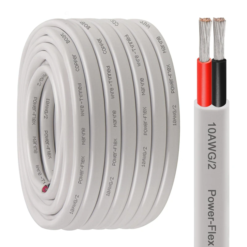 Kimbluth 10 Gauge Duplex Marine Wire Tinned Copper Boat Cable, 50ft 10 AWG Standard USA OFC Oxygen Free Copper Wire for Automotive Boat Speakers Solar Outdoors