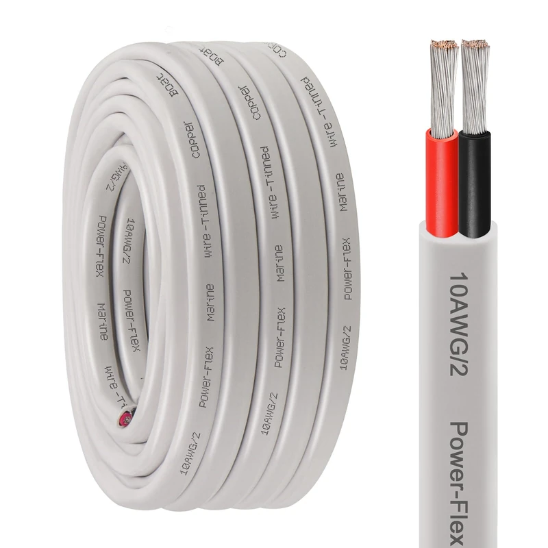 Kimbluth 10 Gauge Duplex Marine Wire Tinned Copper Boat Cable, 30ft 10 AWG Standard USA OFC Oxygen Free Copper Wire for Automotive Boat Speakers Solar Outdoors