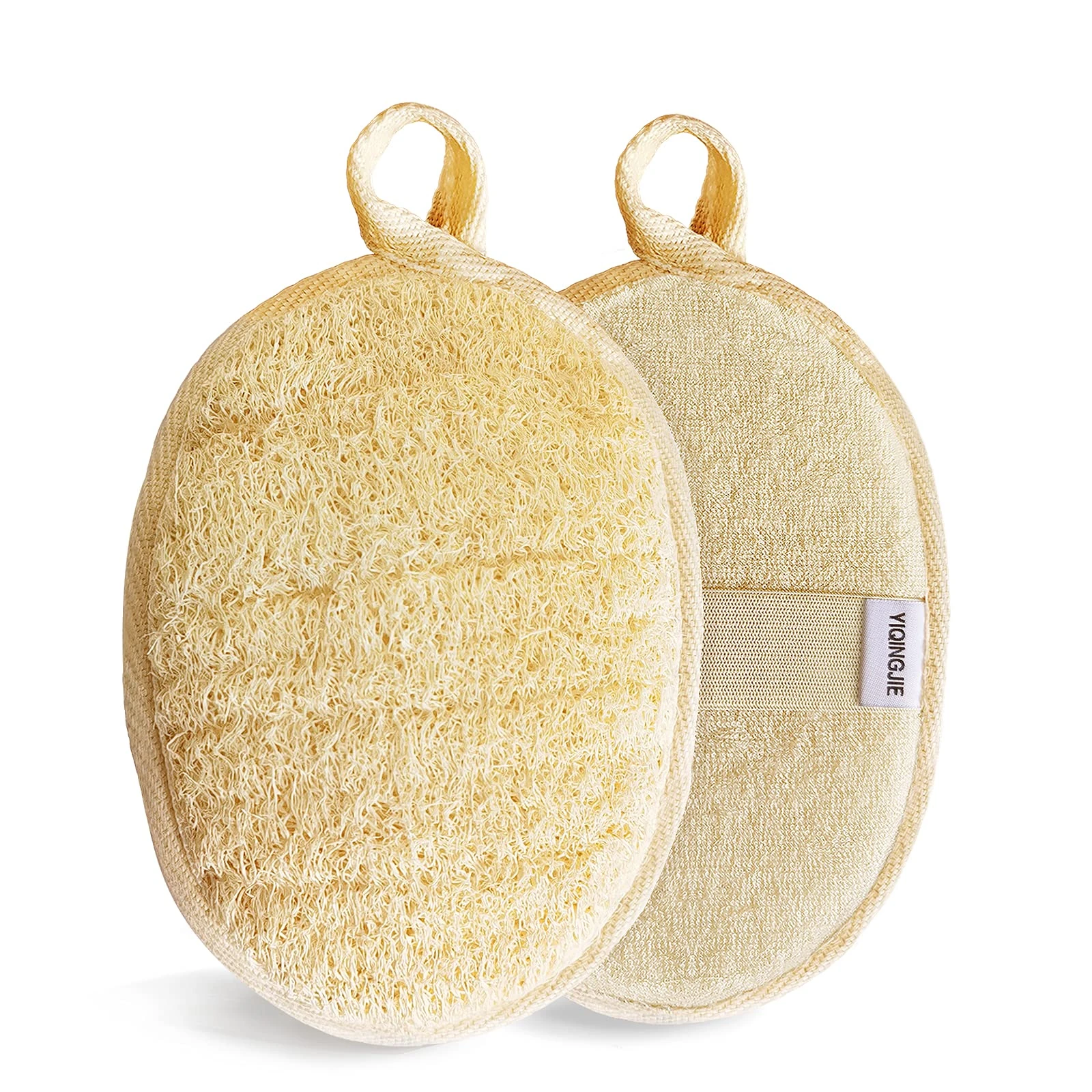 Natural Loofah Sponge Exfoliating Body Scrubber (2 Pack),Made with Eco-Friendly and Biodegradable Shower Luffa Sponge, Loofah for Women and Men, Beige…