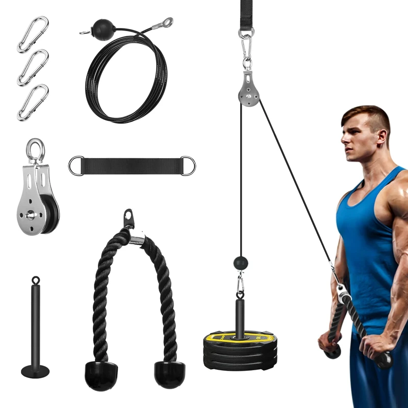 FASPUP Cable Pulley System Home Gym, Lat Pull Down Pulley System with Tricep Rope Cable Machine Attachments for LAT Pull Down, Arm Back Shoulder Workout