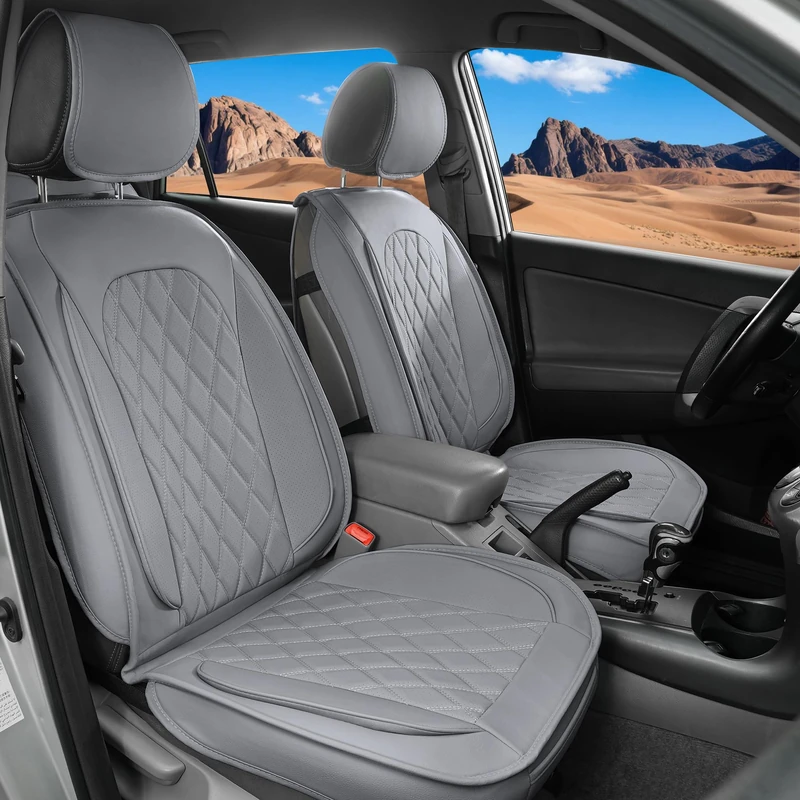 LINGVIDO Diamond Leather Car Seat Covers (Gray,2 PCS Front Seat)