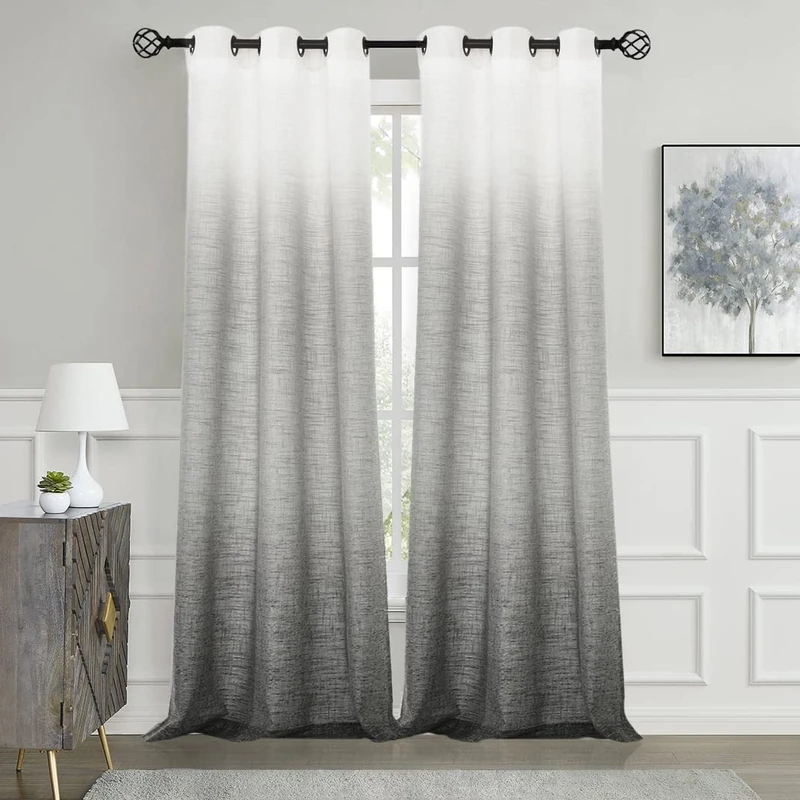 CENTRAL PARK Ombre Rayon Blend Heavy Linen Texture Window Curtain Panel 6 Grommets Top Gradient Cream White to Gray Window Drapes Treatment for Living Room/Bedroom, Set of 2, 40" x 95" Each