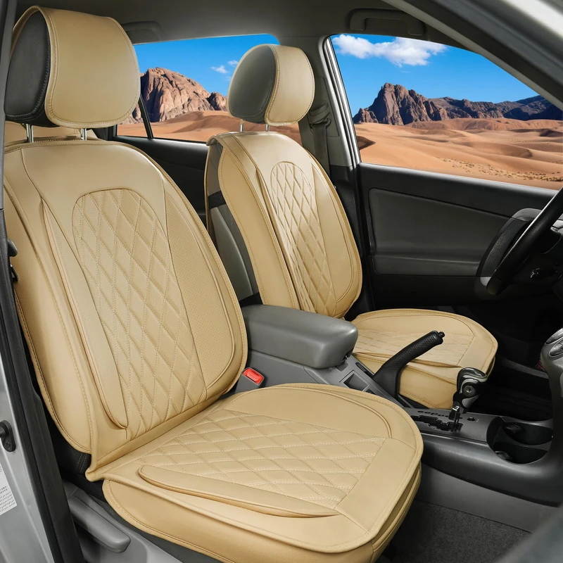 LINGVIDO Diamond Leather Car Seat Covers (Beige,2 PCS Front Seat)