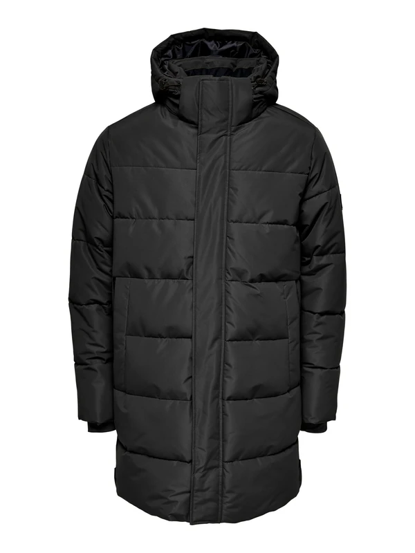 ONLY & SONS Men's ONSCARL Long Quilted Coat OTW Coat, Black, XL