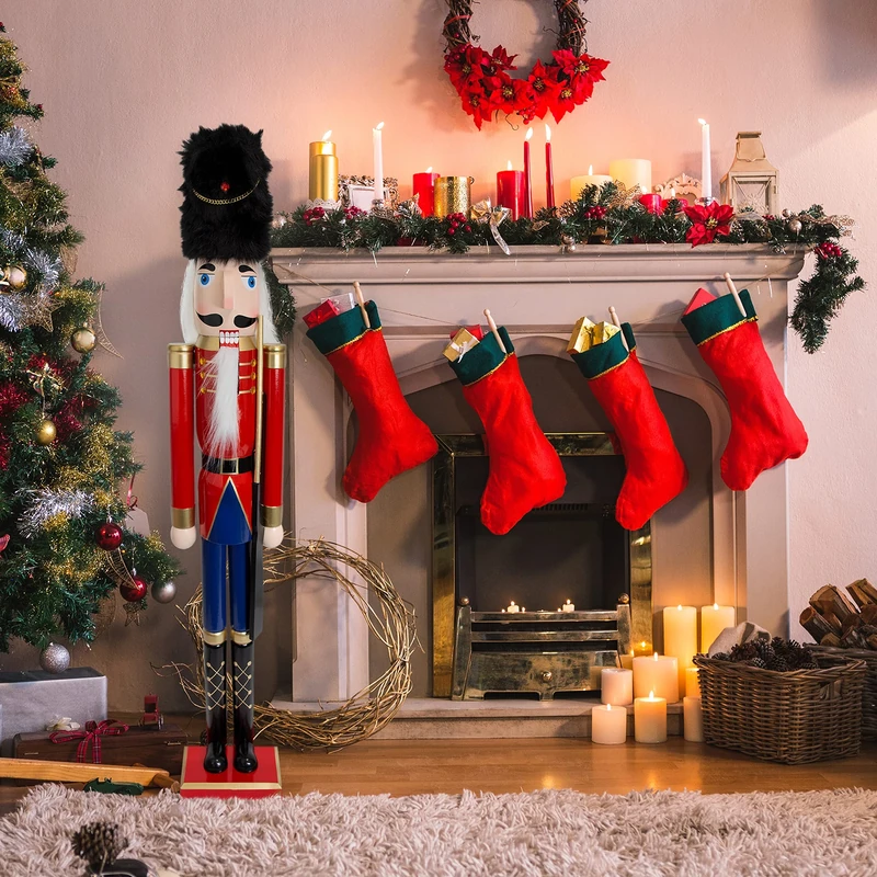 The Christmas Workshop Giant Wooden Nutcracker Indoor Christmas Decoration/Red Soldier on Stand / 106cm Tall/Traditional Festive Ornament