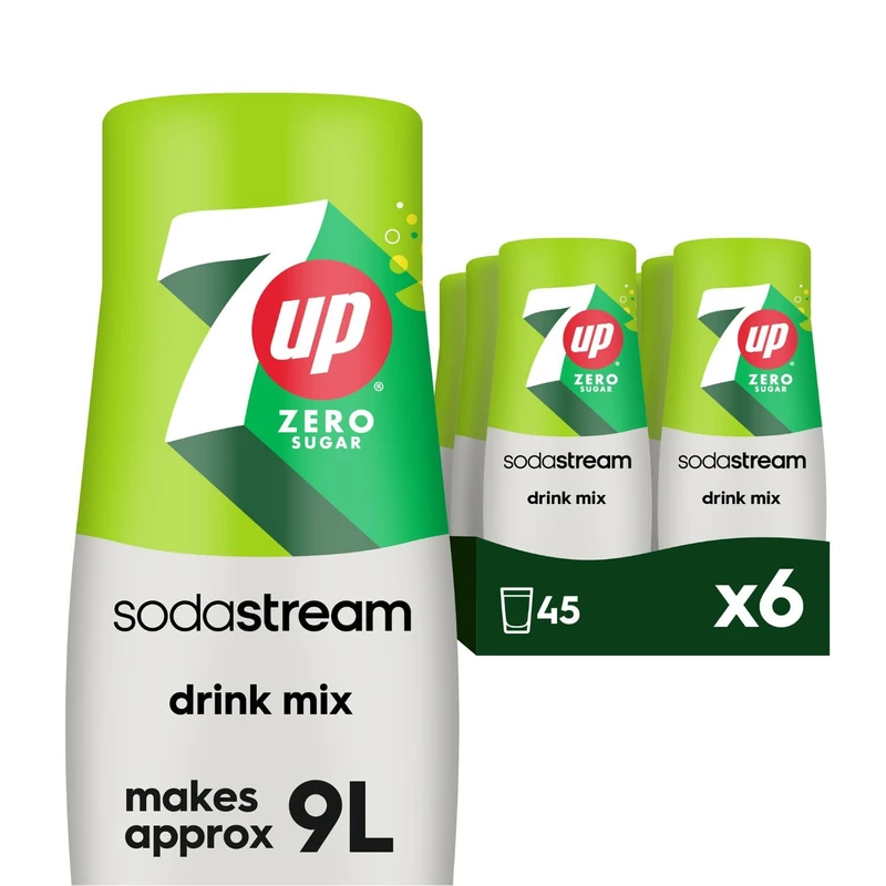 SodaStream Flavours 7Up Free Sparkling Drink Mix, Fizzy Drink Maker Concentrate, Caffeine Free Diet Soda, Natural Lemon & Lime, No Sugar, Official 7Up Light x SodaStream Syrup - 6 x 440ml Multi Pack
