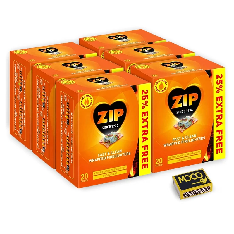 Zip Fast & Clean Wrapped Fire Lighters- Powerful & Reliable Fire Starter for Open Fires- Odourless Fire Cube for BBQs, Stoves & Burners- (6 Pack X 20 Cubes)