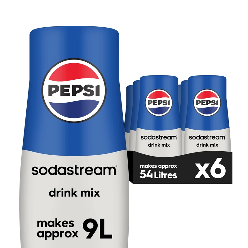SodaStream Flavours Pepsi Sparkling Drink Mix, Soda & Fizzy Drink Maker Concentrate, Original Recipe, Just Add Sparkling Water, Official Cola x SodaStream Syrup - 6 x 440ml Multi Pack