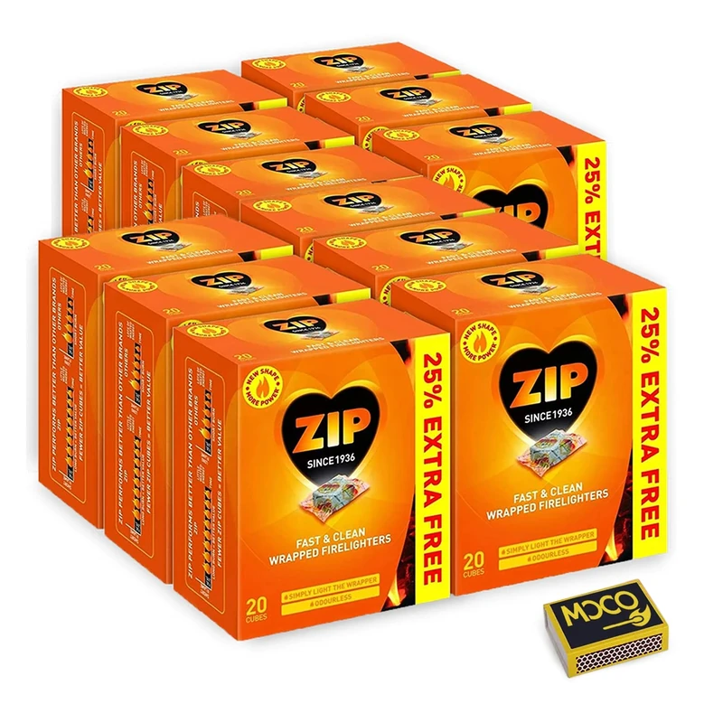 Zip Fast & Clean Wrapped Fire Lighters- Powerful & Reliable Fire Starter for Open Fires- Odourless Fire Cube for BBQs, Stoves & Burners- (12 Pack X 20 Cubes)