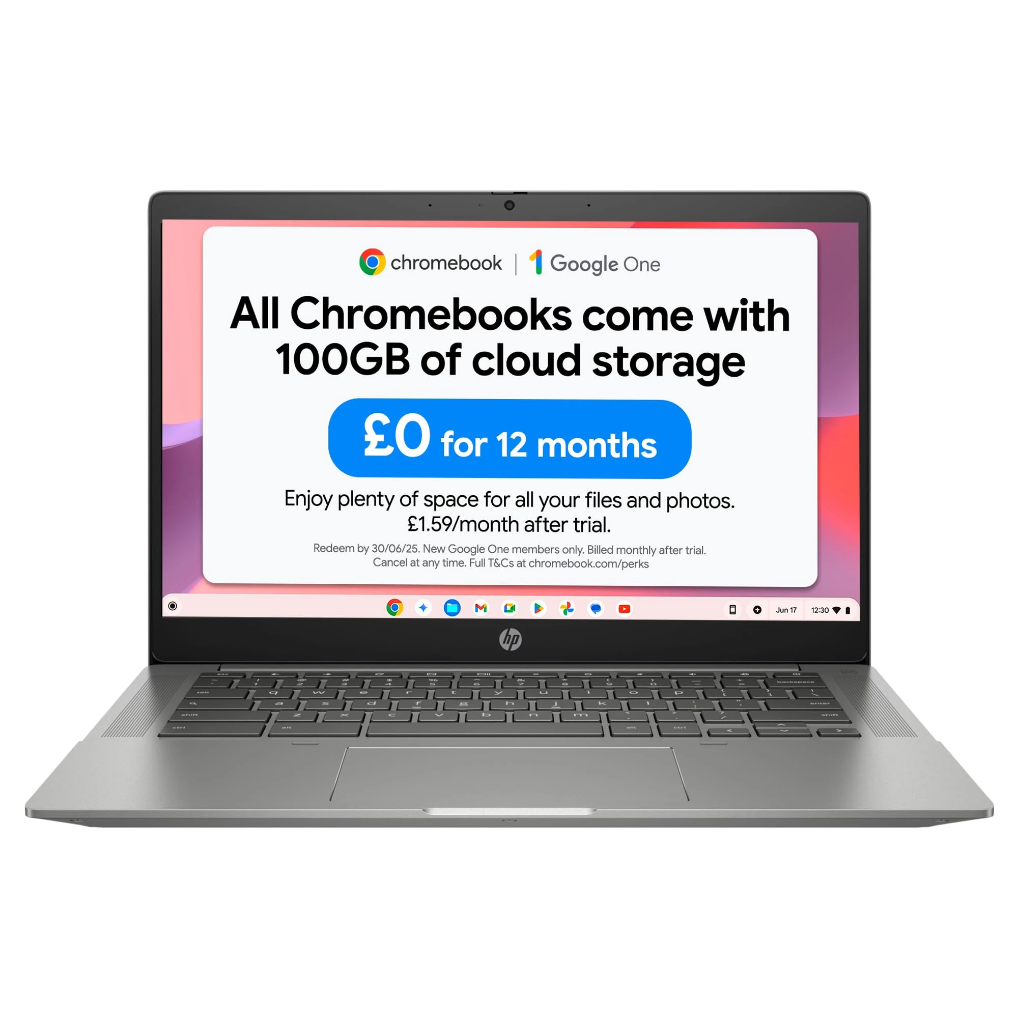 HP Chromebook 14" , AMD Athlon 3050C Processor , 4 GB RAM , 64GB eMMC Storage , AMD Radeon Graphics , HD Display , Up to 10hr 30 min battery , Chrome OS , Dual Speakers , Mineral Silver , 14b-na0005na