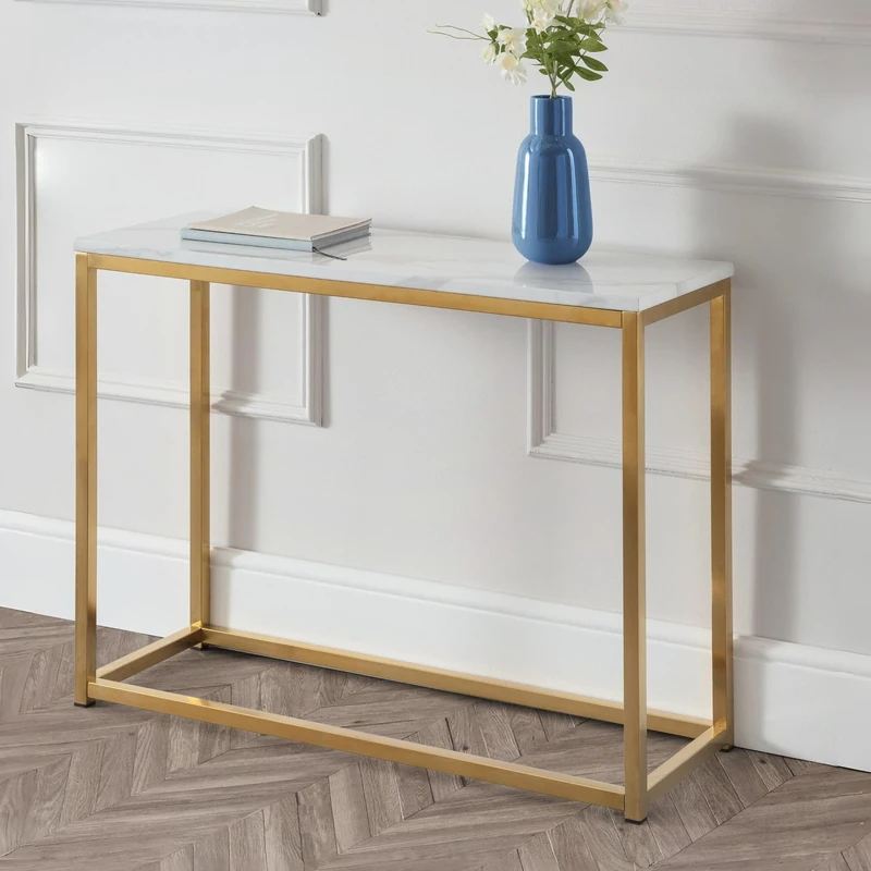 Julian Bowen Scala Console Table - White Marble & Gold Tables