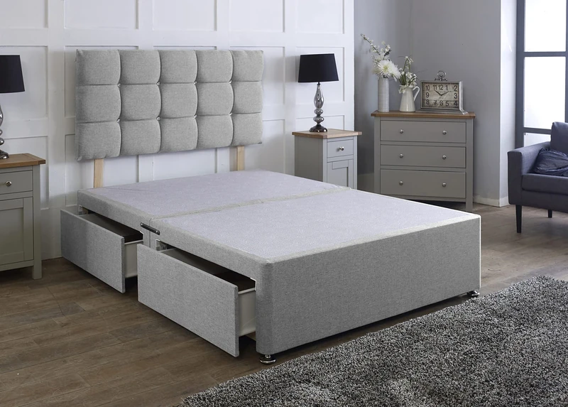 Comfy Deluxe LTD 4FT6 Double Divan Bed - Silver Linen with 4 Drawers - Image 1