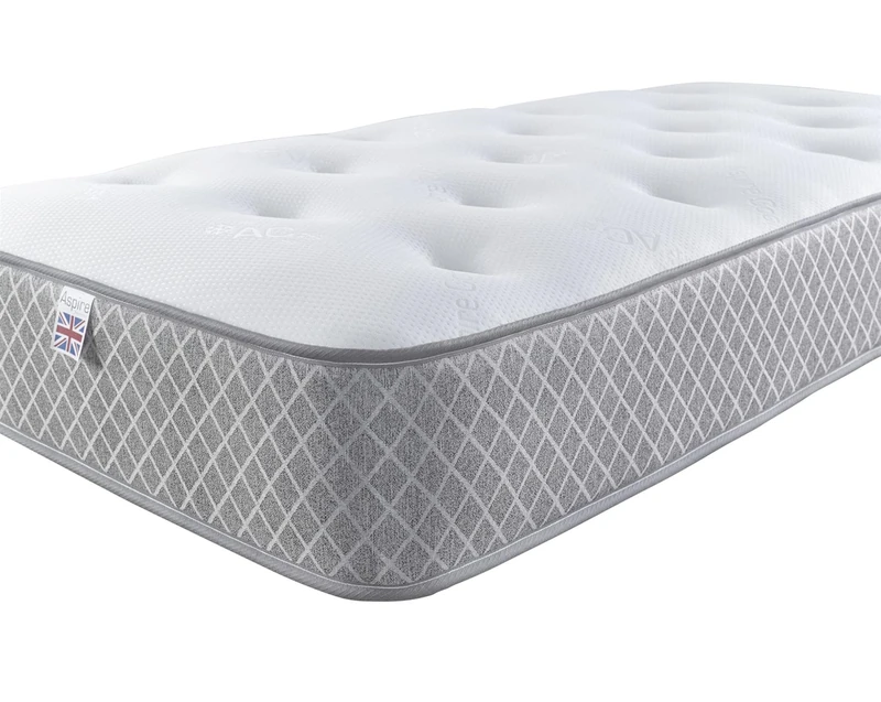 Aspire Beds Quad Comfort Eco Fillings & AC Aspire-Cool Touch Crystal Ortho Luxury Quilted Sleep Surface Hybrid Bonnell Sprung Premium Mattress, Grey Border, 2ft 6 Small Single (2ft6 x 6ft3)