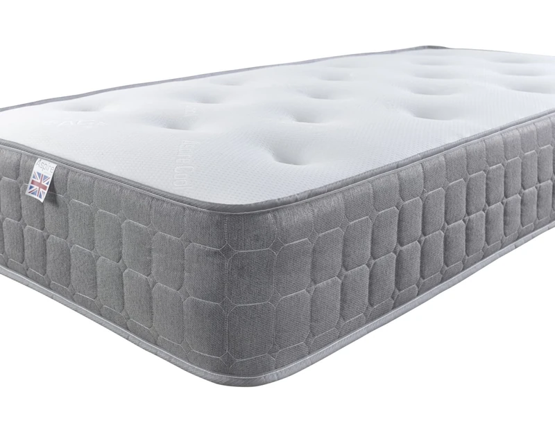 Aspire Beds Quad Comfort Natural Eco Fillings & AC Aspire-Cool Touch Luxury Tufted Sleep Surface Hybrid Bonnell Sprung Premium Mattress, Grey Border, 2ft 6 Small Single (2ft6 x 6ft3)