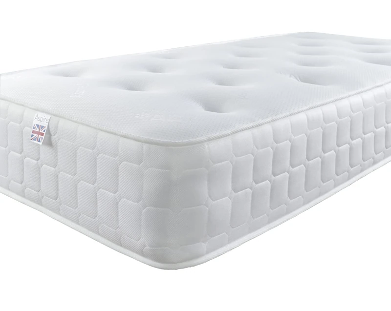 Aspire Beds Quad Comfort Natural Eco Fillings & AC Aspire-Cool Touch Luxury Tufted Sleep Surface Hybrid Bonnell Sprung Premium Mattress, White Border, 2ft 6 Small Single(2ft6 x 6ft3)