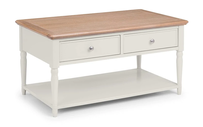 Julian Bowen Provence 2 Drawer Coffee Table, Grey & Limed Oak