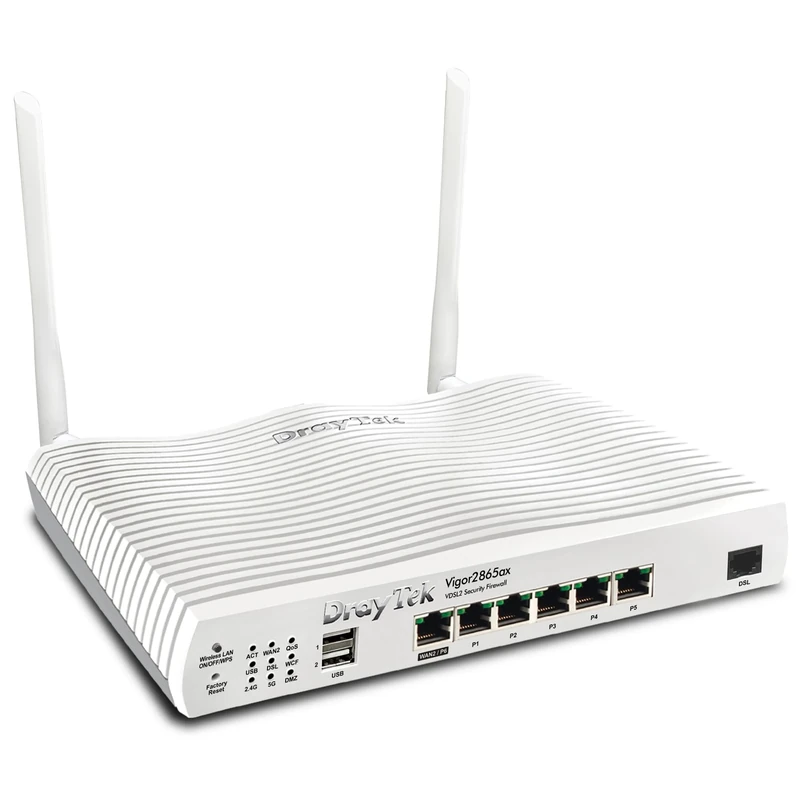 DrayTek Vigor 2865ax Ethernet Router, Wireless WiFi 6 AX3000 Dual Band, VDSL2 35b/ADSL2+, VPN, 5+1 GbE LAN Ports, Ideal For SMB