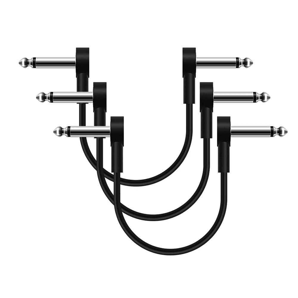 SONICAKE 6 Inch Guitar Patch Cable Guitar Effect Pedal Cables Noiseless 1/4" Right Angle TS Mono Cords for Effect Pedals Black 3 Pack