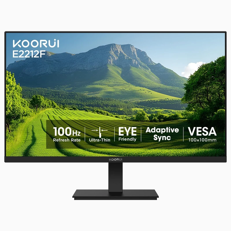 KOORUI 22 Inch Business Computer Monitor, FHD 1080p 75hz Desktop Monitor, Ultra Thin Eye Care Bezel HDMI VGA Ports LED Monitor for PC, Black