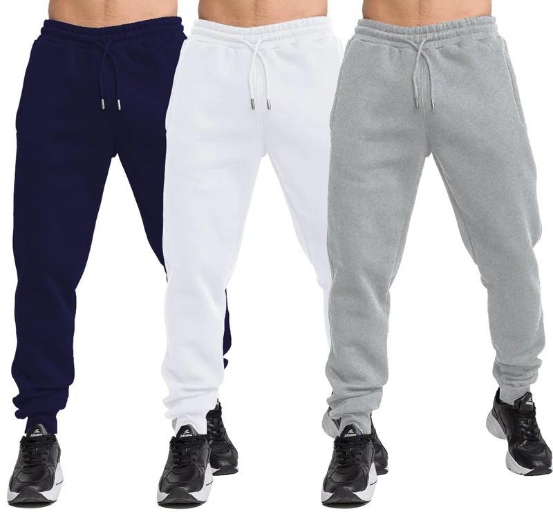 TUVEKE Fleece Jogger Sweatpants for Men with Pockets Bottom Athletic Sweat Pants Workout Running Casual Gym Size Small to 3XL, Blue&Grey&White, X-Large