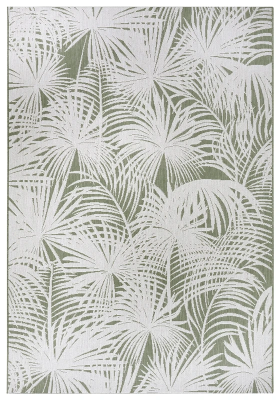 Bougari Lagosi Flat Weave Indoor & Outdoor Rug (120 x 170 cm, Floral Palm Design, 100% Polypropylene, UV and Moisture Resistant, for Balcony, Patio, Garden and Living Room) Cream Green