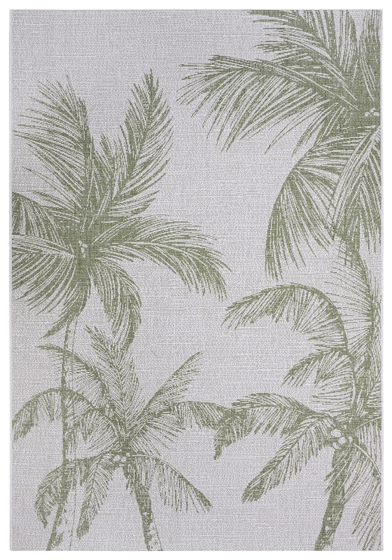 Bougari Jaora Flat Weave Indoor & Outdoor Rug 120 x 170 cm, Floral Palm Design, 100% Polypropylene, UV and Moisture Resistant, for Balcony, Patio, Garden and Living Room Grey Green