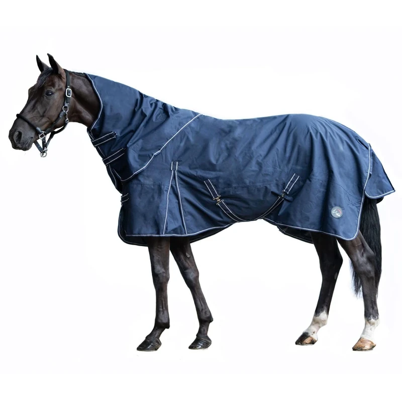 HKM 10392 Outdoor Blanket, Removable Neck Part, 300 g Filling, Horse Blanket, Blue, 115