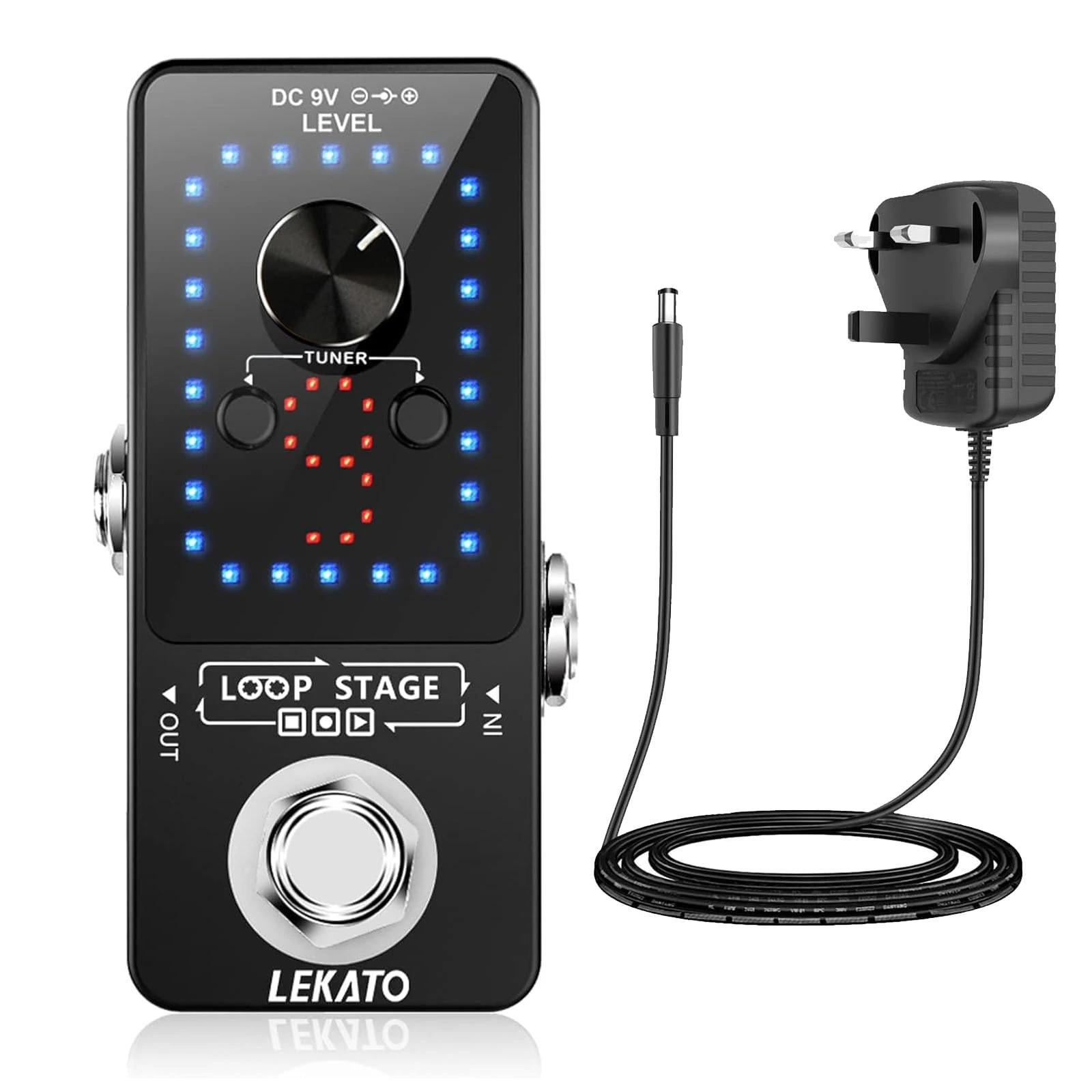 LEKATO 9 Slot Guitar Loop Pedal with Power Supply - Electronic Looper Station, Unlimited Overdubbed, 40 Minutes Record Time for Electric Guitar, Bass, Keyboard