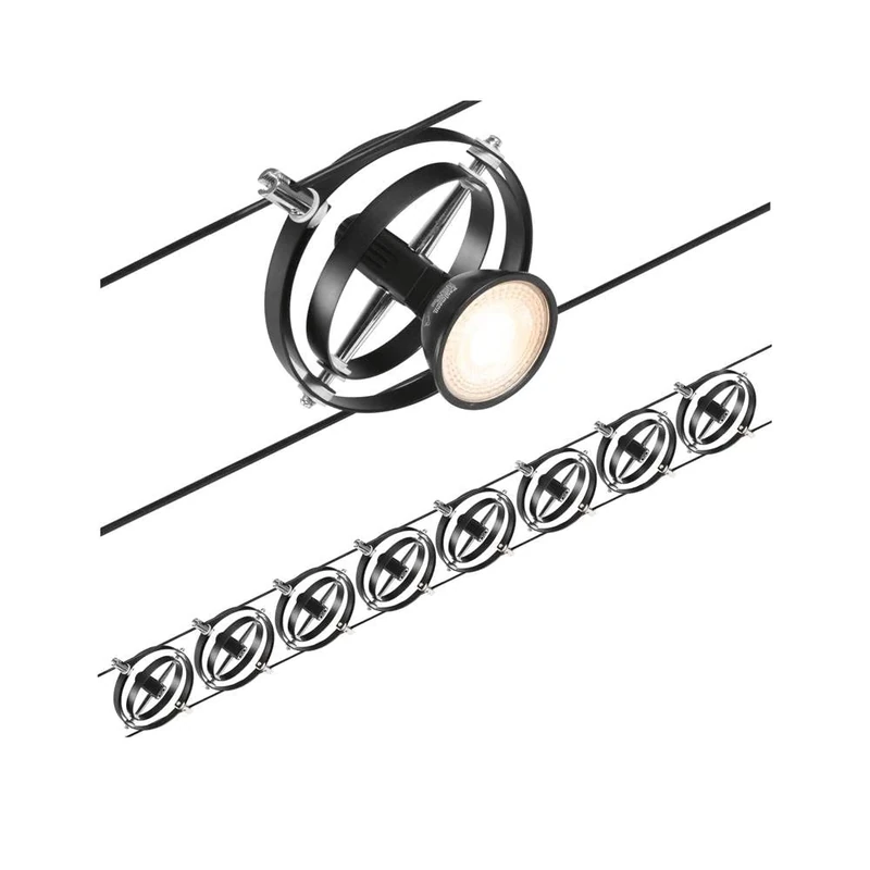 Paulmann 94494 CorDuo Cable System Set Cardan DC Max. 8 x 7 Watt Expandable Black Matt Wire Rope Metal GU5.3 Bulb Not Included