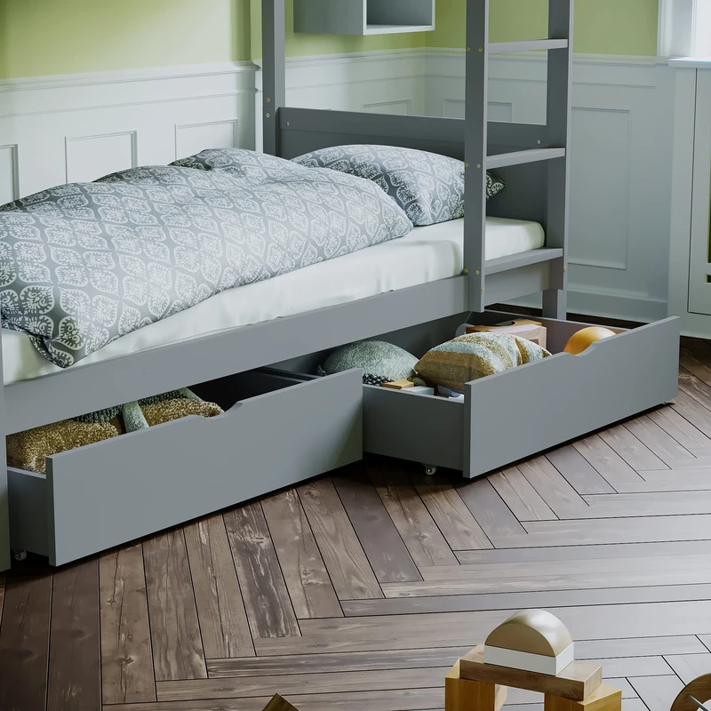Junior Vida Libra Under-bed Drawer Storage Solid Pine Set of 2 Drawers Children Kids (Grey)