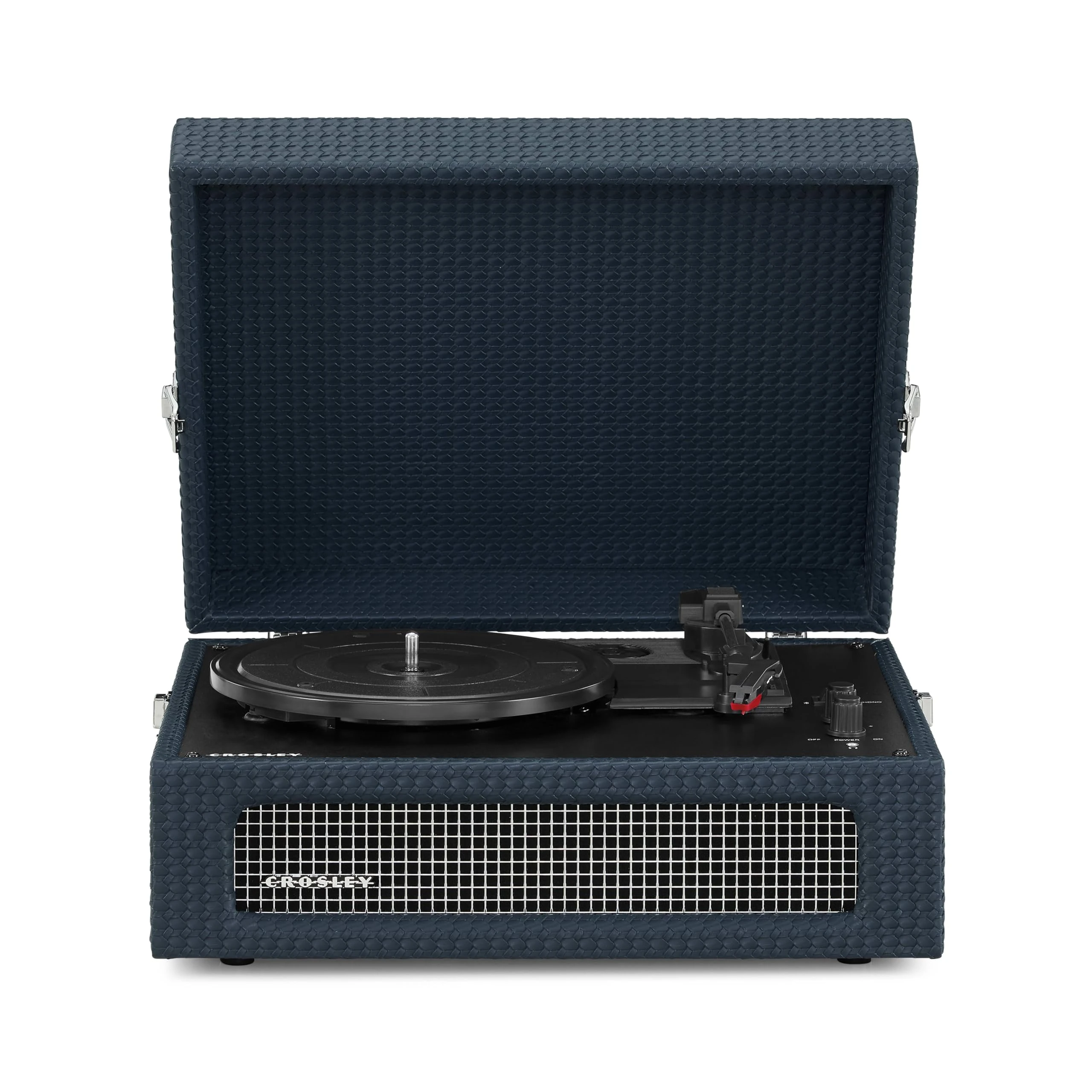 Crosley Voyager Portable Turntable - Bluetooth Record Player, 3-Speed Suitcase Vinyl Player, Home Turntables for Vinyl Records, Built in Stereo Speakers & Bluetooth Receiver, AUX Input, Navy Blue