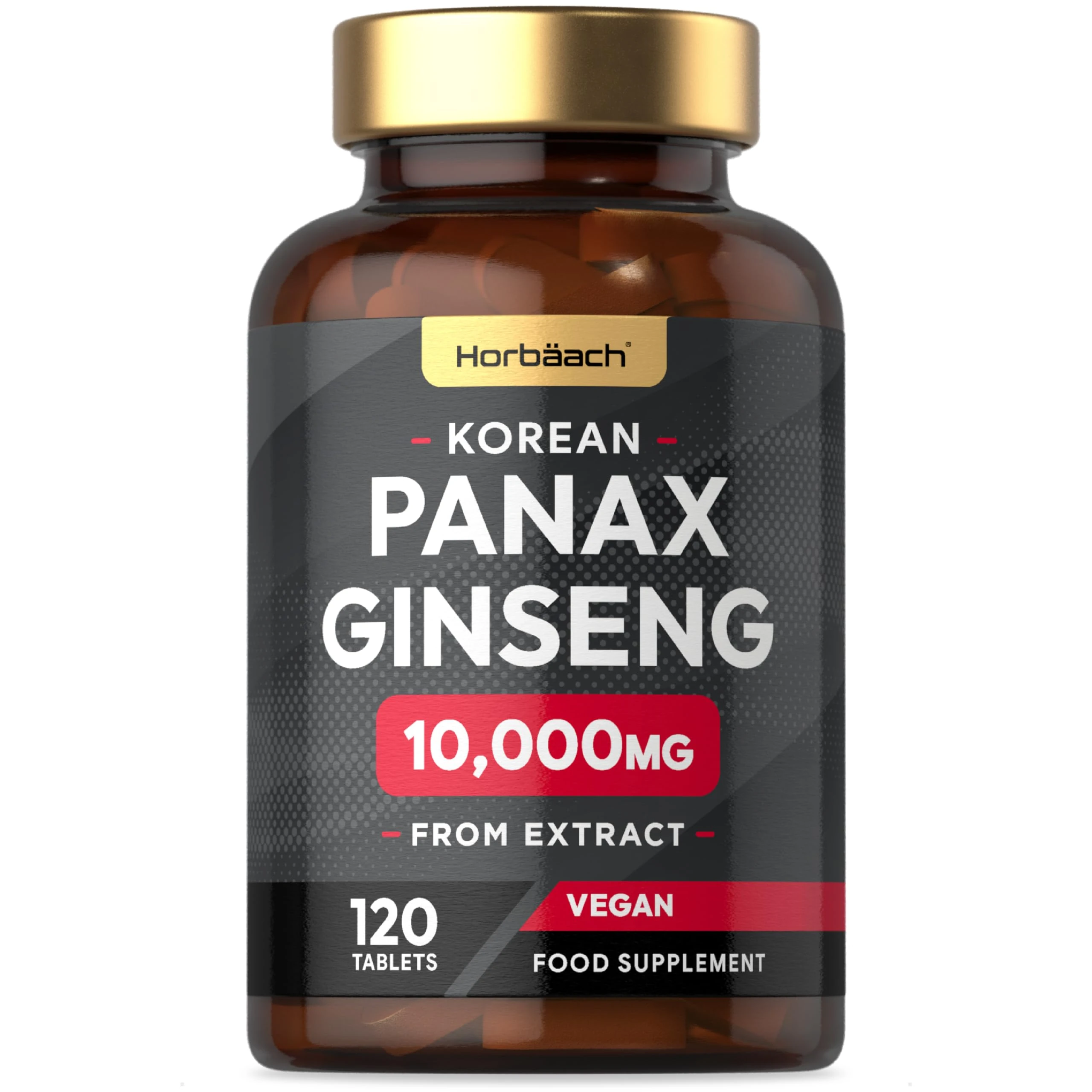 Panax Ginseng High Strength 10,000mg | 120 Tablets | Korean Panax Ginseng from Extract | Suitable for Vegetarians and Vegans | by Horbaach