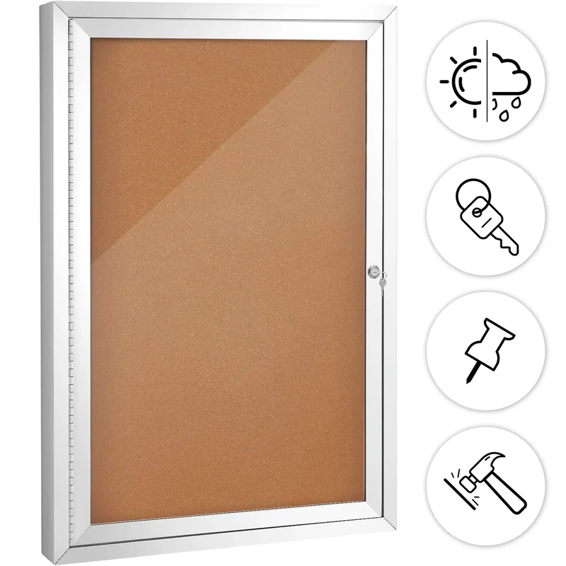 Swansea Outdoor Enclosed Cork Bulletin Board Weatherproof Display Cases Tamperproof Notice Poster Memo Board with Aluminum Frame,36x24 inches