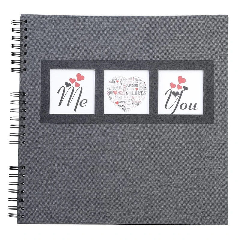 Exacompta - Ref 16215E - Me & You Spiralbound Photo Album - 320 x 320mm in Size, 60 Black Pages, Holds Up To 360 Photos - Black Cover with Personalisable Window