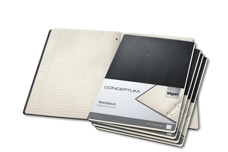 SIGEL CO801 Pack of 5 Notepads, approx. A4 (21 x 29.7 cm), lined, hardcover, Black - Conceptum