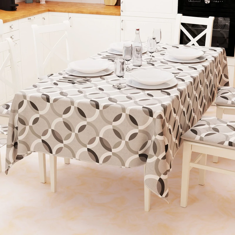 PETTI Artigiani Italiani - Table Cloth, Table Cloth, Kitchen Tablecloth in Cotton Grey Circle Design X24 Seats (140 x 450 cm) 100% Made in Italy