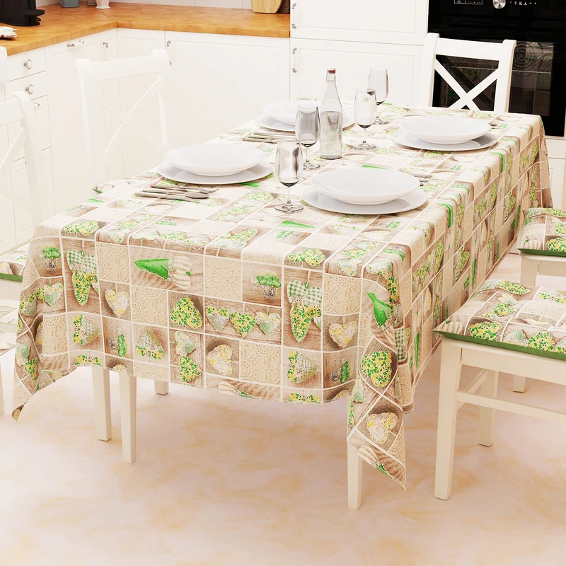 PETTI Artigiani Italiani - Table Cloth, Table Cloth, Kitchen Tablecloth in Cotton Design Lidia Green X24 Seats (140 x 450 cm) 100% Made in Italy